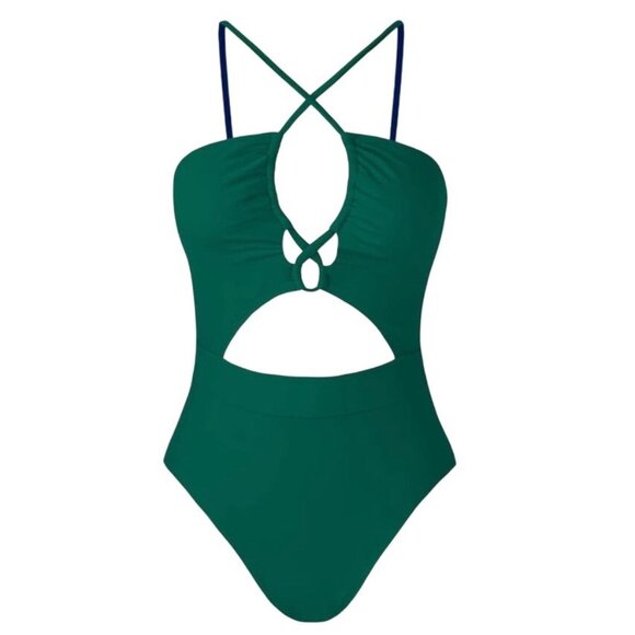 Cupshe Womens Green One-Piece Swimsuit M Crisscross Cutout High-Waist NWT Cheeky - Picture 3 of 7